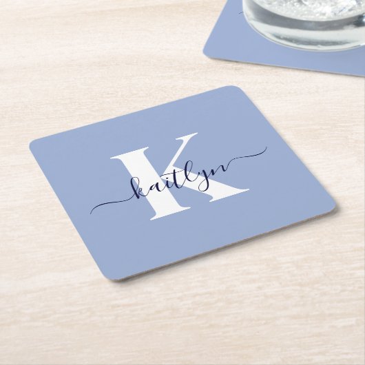 Modern Blue Script Monogram Rechteckiger Pappuntersetzer (angewinkelt)