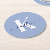Modern Blue Script Monogram Runder Pappuntersetzer (Angewinkelt)
