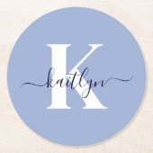 Modern Blue Script Monogram Runder Pappuntersetzer (Vorderseite)