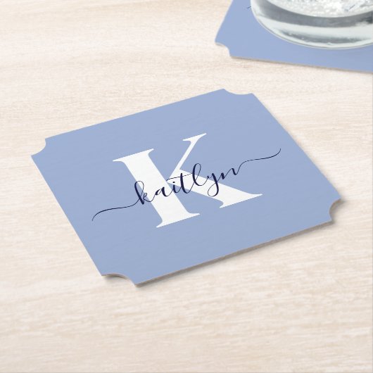 Modern Blue Script Monogram Untersetzer (angewinkelt)