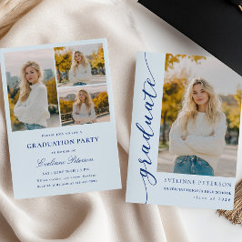 Modern Blue Script Photo Graduation Invitation Einladung