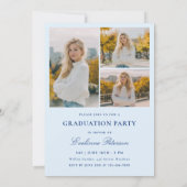 Modern Blue Script Photo Graduation Invitation Einladung (Rückseite)