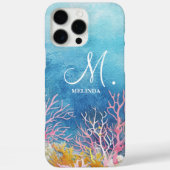 Modern Blue Sea Motif Monogram Case-Mate iPhone Hülle (Rückseite)