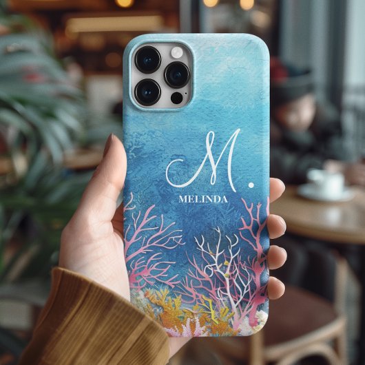 Modern Blue Sea Motif Monogram Case-Mate iPhone Hülle