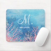 Modern Blue Sea Motif Monogram Mousepad (Mit Mouse)
