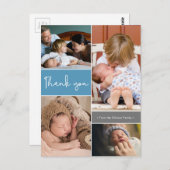 Modern Blue Second Baby Foto Collage Vielen Dank Postkarte (Vorne/Hinten)