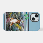 Modern Blue Shetland Sheepdog Hund Kunst iPhone 15 Hülle (Rückseite (Horizontal))