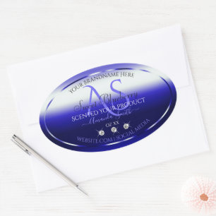 Modern Blue Shimmery Product Label Initials Jewels Ovaler Aufkleber