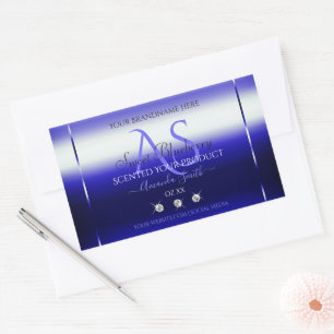Modern Blue Shimmery Product Label Initials Jewels Rechteckiger Aufkleber