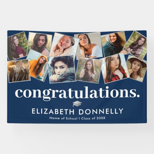 Modern Blue Silver Abschluss Foto Collage Banner (Horizontal)