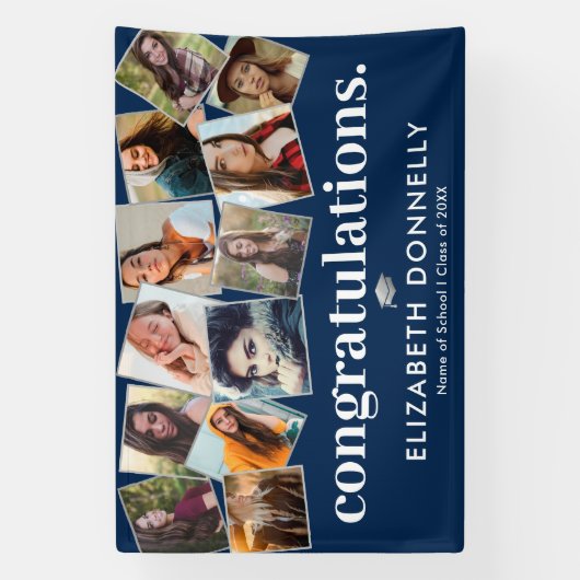 Modern Blue Silver Abschluss Foto Collage Banner (Vertikal)