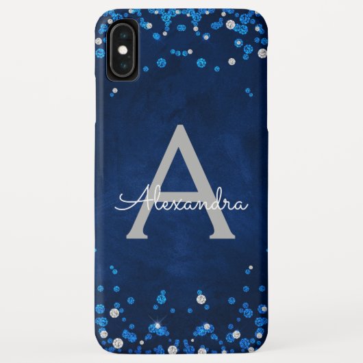 Modern Blue Silver Glitzer Confetti Monogram Case-Mate iPhone Hülle (Rückseite)