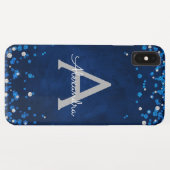 Modern Blue Silver Glitzer Confetti Monogram Case-Mate iPhone Hülle (Rückseite (Horizontal))