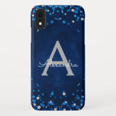 Modern Blue Silver Glitzer Confetti Monogram Case-Mate iPhone Hülle (Rückseite)
