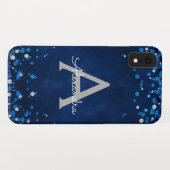 Modern Blue Silver Glitzer Confetti Monogram Case-Mate iPhone Hülle (Rückseite (Horizontal))