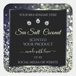 Modern Blue Silver Glitzer Product Labels Diamonds Quadratischer Aufkleber