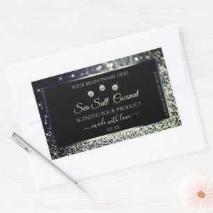 Modern Blue Silver Glitzer Product Labels Diamonds Rechteckiger Aufkleber