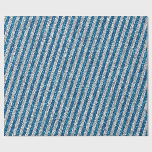 Modern Blue Silver Glitzer Stripes Muster Geschenkpapier (Flach)