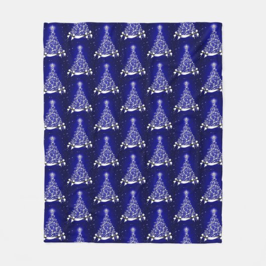 Modern Blue & Silver Holiday Tree Motif Fleecedecke (Vorderseite)