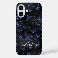 Modern Blue Silver Script Name Butterfys
