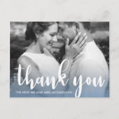 Modern Blue Simple Script Wedding Foto Vielen Dank Postkarte (Vorderseite)