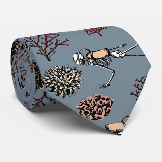 Modern Blue Skeleton Scuba Divers Necktie Krawatte (Gerollt)