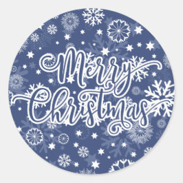 Modern Blue Snowflake Frohe Weihnachtsaufkleber Runder Aufkleber