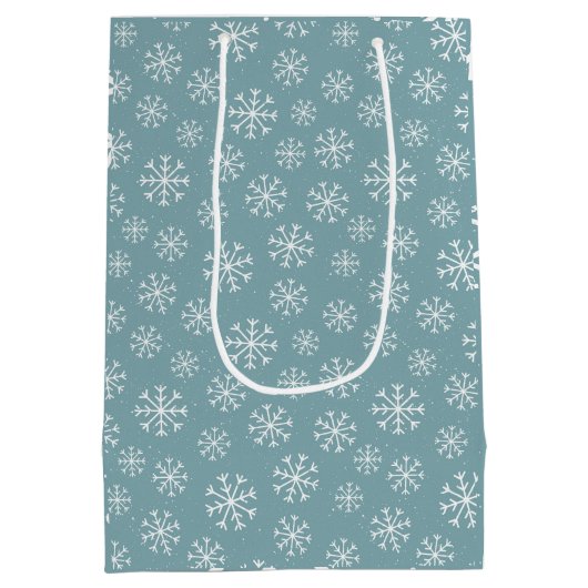 Modern Blue Snowflake Mittlere Geschenktüte (Rückseite)