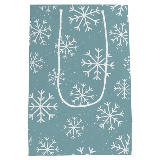 Modern Blue Snowflake Mittlere Geschenktüte (Rückseite)