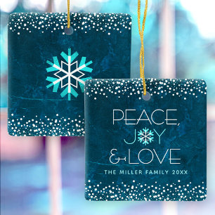 Modern Blue Snowflake Peace Joy Liebe Individuelle Keramikornament