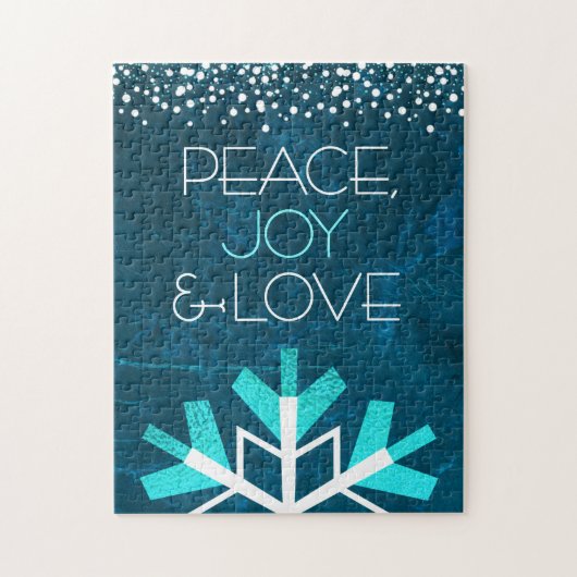 Modern Blue Snowflake Peace Joy Liebe Typografie Puzzle (Vertikal)