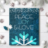 Modern Blue Snowflake Peace Joy Liebe Typografie Puzzle