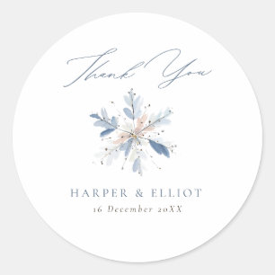 Modern Blue Snowflake Winter Wedding Danke Runder Aufkleber