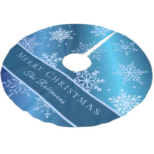 Modern Blue Snowflakes Polyester Weihnachtsbaumdecke (Schrägansicht)