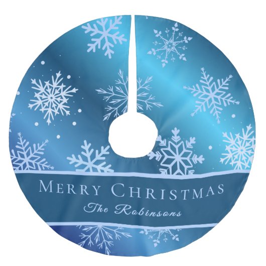 Modern Blue Snowflakes  Polyester Weihnachtsbaumdecke (Vorderseite)