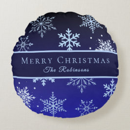 Modern Blue Snowflakes Rundes Kissen