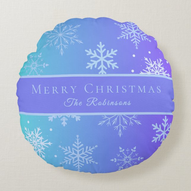 Modern Blue Snowflakes  Rundes Kissen (Vorderseite)