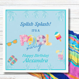 Modern Blue Splish Splash Kids Pool Party Serviette