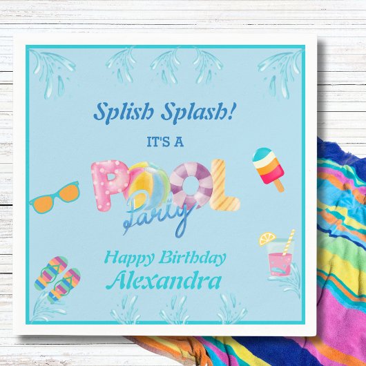 Modern Blue Splish Splash Kids Pool Party Serviette