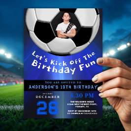 Modern Blue Sporty Photo Birthday Party Invitation Einladung