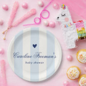 Modern Blue Stripe Heart Valentine Baby Shower Pappteller (Party)