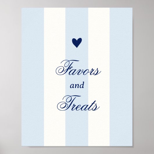 Modern Blue Stripe Heart Valentine Favors Poster (Vorne)