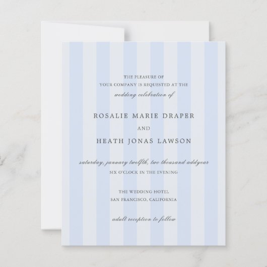 Modern Blue Stripes Elegant Budget Wedding Invite (Vorderseite)