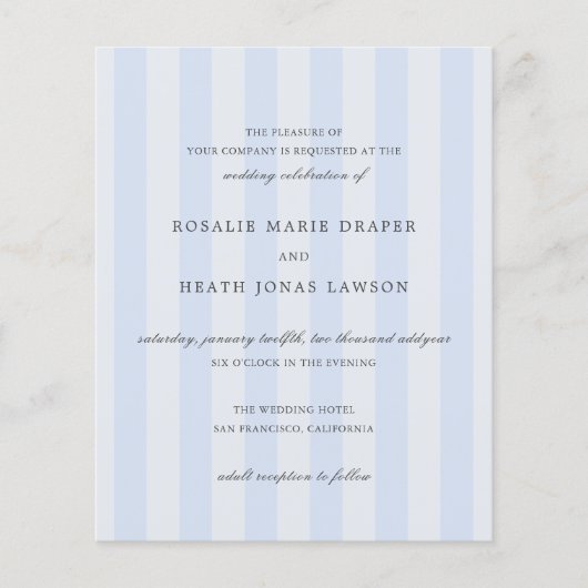 Modern Blue Stripes Elegant Budget Wedding Invite Flyer (Vorne)