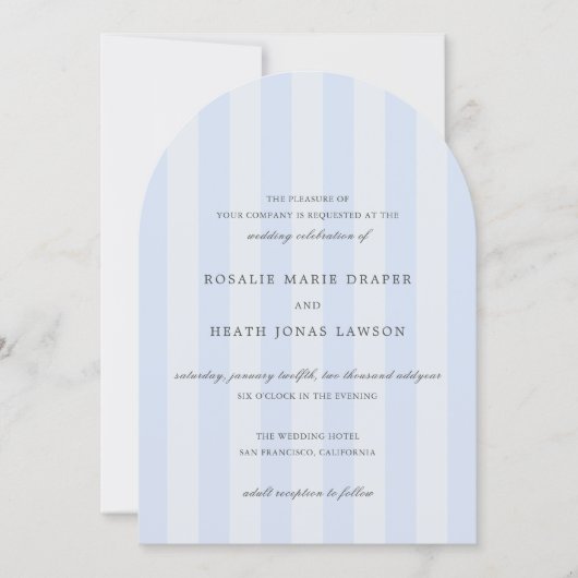 Modern Blue Stripes Elegant Wedding Einladung (Vorderseite)