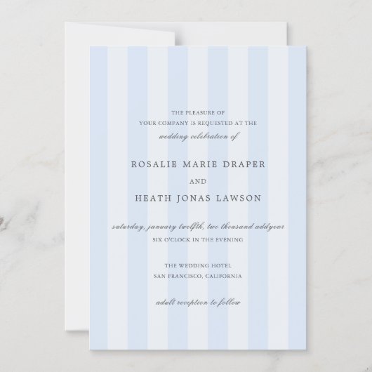 Modern Blue Stripes Elegant Wedding Magneteinladung (Vorderseite)
