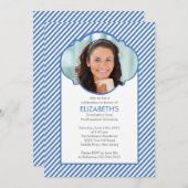 Modern Blue Stripes Foto Abschluss Einladung (Vorne/Hinten)