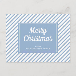 Modern Blue Stripes Frohe Weihnachten Postkarte