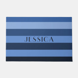 Modern Blue Stripes Muster Individuelle Name Fußmatte
