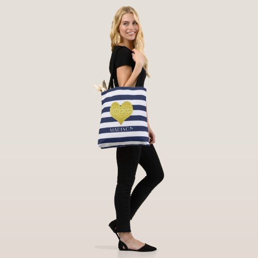 Modern Blue Stripes Mustername Tasche (Am Model)